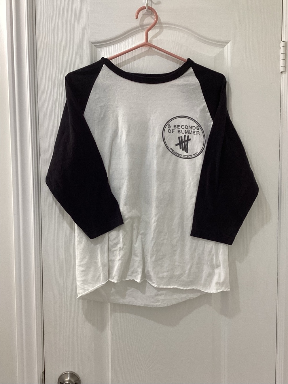 Tultex 5 Seconds of Summer Black and White Raglan Band Tee - 3/4 Sleeve